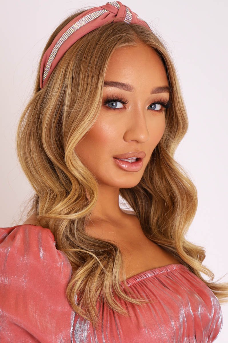 Rose Diamante Embellished Knotted Hair Band - Karri-Hair