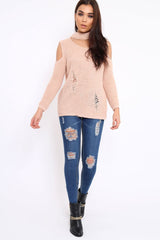 Rose Distressed Pearl Chunky Knit Jumper - Narla-Jumper