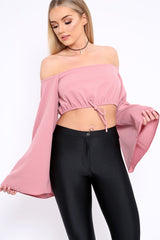 Rose Extreme Flared Sleeved Crop Top - Dalis-Tops