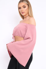 Rose Extreme Flared Sleeved Crop Top - Dalis-Tops
