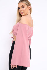 Rose Extreme Flared Sleeved Crop Top - Dalis-Tops
