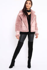 Rose Faux Leather And Fur Jacket - Rhea-Jackets