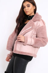 Rose Faux Leather And Fur Jacket - Rhea-Jackets