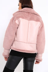 Rose Faux Leather And Fur Jacket - Rhea-Jackets