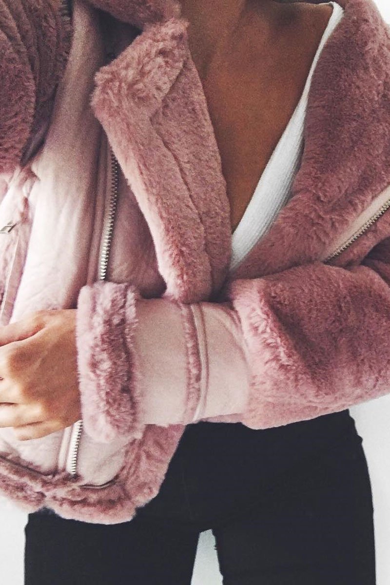 Rose Faux Leather And Fur Jacket - Rhea-Jackets