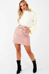 Rose Faux Leather Tie Waist Mini Skirt - Eliyanna-Skirts