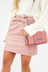 Rose Faux Leather Tie Waist Mini Skirt - Eliyanna-Skirts