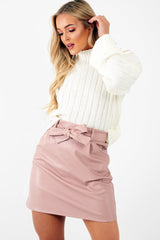 Rose Faux Leather Tie Waist Mini Skirt - Eliyanna-Skirts