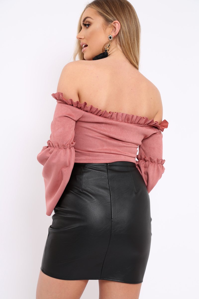 Rose Faux Suede Crop Bardot Top - Torri-Crop Tops