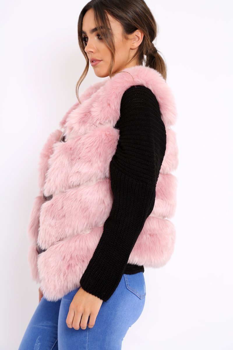 Rose Faux leather and Fur Gilet - Felicia-Jackets