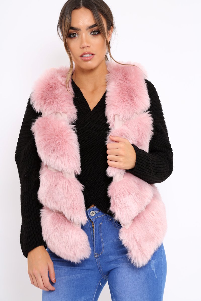 Rose Faux leather and Fur Gilet - Felicia-Jackets