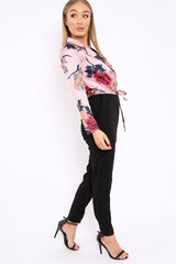 Rose Floral Plunge Satin Wrap Front Jumpsuit - Talulah-Jumpsuits