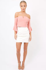 Rose Frill Sleeve Bardot Crop Top - Kali-Crop Tops