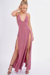 Rose Front Split Leg Maxi Dress - Effy-Dresses
