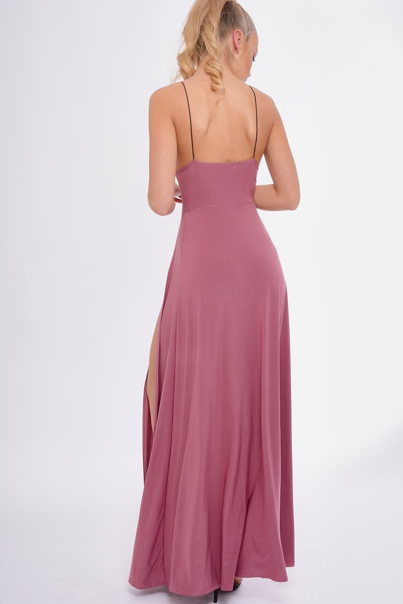 Rose Front Split Leg Maxi Dress - Effy-Dresses