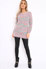 Rose Fur Knit Jumper with colourful stripe detail - Anabella-Jumper