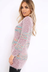 Rose Fur Knit Jumper with colourful stripe detail - Anabella-Jumper
