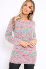 Rose Fur Knit Jumper with colourful stripe detail - Anabella-Jumper