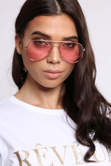 Rose Gold Aviator Lens Retro Sunglasses -Minie-Sunglasses