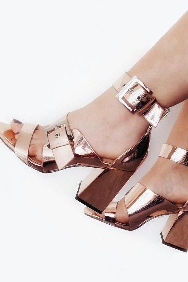 Rose Gold Buckle Block Heels - Cadie-Heels