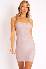 Rose Gold Corset Detail Strapless Bodycon Dress - Danyla-Dresses