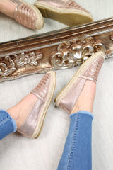 Rose Gold Diamante Embellished Espadrilles - Mazie-Flats