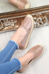 Rose Gold Diamante Embellished Espadrilles - Mazie-Flats