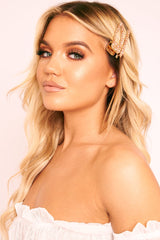 Rose Gold Diamante Embellished Pack Of 2 Hair Clips - Genelle-Hair