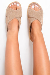 Rose Gold Diamante Flatform Sliders - Clydie-Sliders