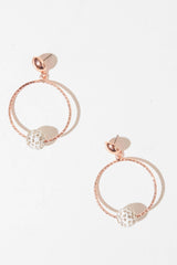 Rose Gold Diamante Orb Drop Hoop Earrings - Dariella-Jewellery