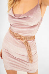 Rose Gold Diamante Square Buckle Belt - Paris-Belts
