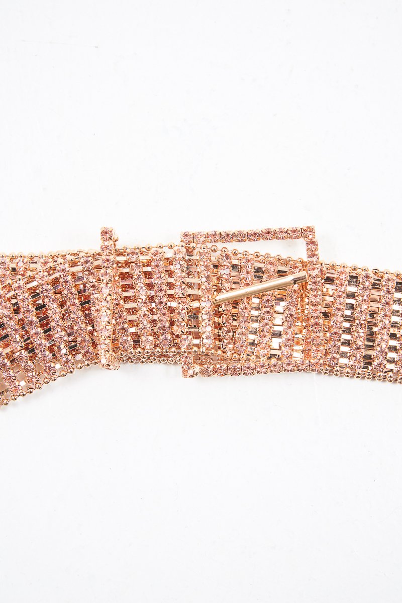 Rose Gold Diamante Square Buckle Belt - Paris-Belts