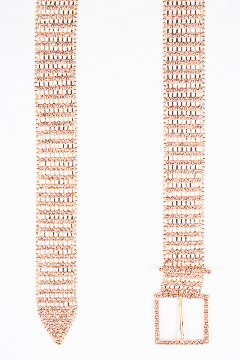Rose Gold Diamante Square Buckle Belt - Paris-Belts
