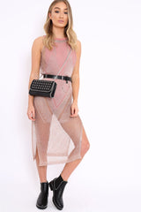 Rose Gold Distressed Knitted Midi Dress - Natalia-Dresses