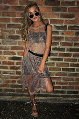 Rose Gold Distressed Knitted Midi Dress - Natalia-Dresses