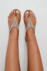 Rose Gold Embellished Split Toe Sandals - Jewel-Sandals