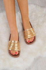 Rose Gold Faux Leather Chain Sliders - Jacqui-Sliders