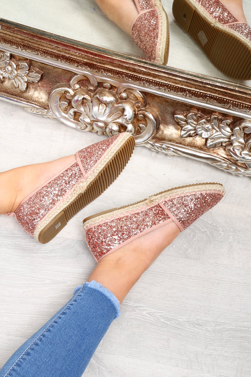 Rose Gold Glitter Espadrilles - Ivery-Flats