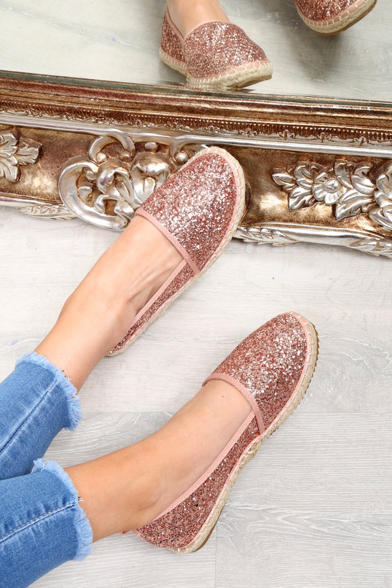 Rose Gold Glitter Espadrilles - Ivery-Flats