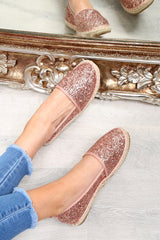 Rose Gold Glitter Espadrilles - Ivery-Flats