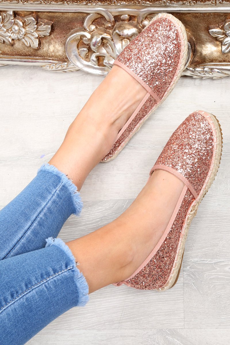 Rose Gold Glitter Espadrilles - Ivery-Flats