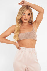 Rose Gold Knitted One Shoulder Crop Top - Houda-Crop Tops