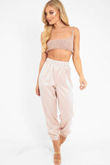 Rose Gold Knitted One Shoulder Crop Top - Houda-Crop Tops