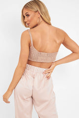 Rose Gold Knitted One Shoulder Crop Top - Houda-Crop Tops