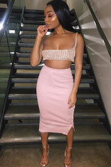 Rose Gold Knitted One Shoulder Crop Top - Houda-Crop Tops