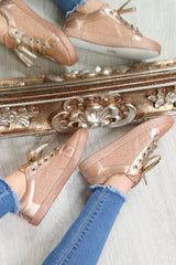 Rose Gold Lace Up Glitter Trainers - Siarra-Trainers