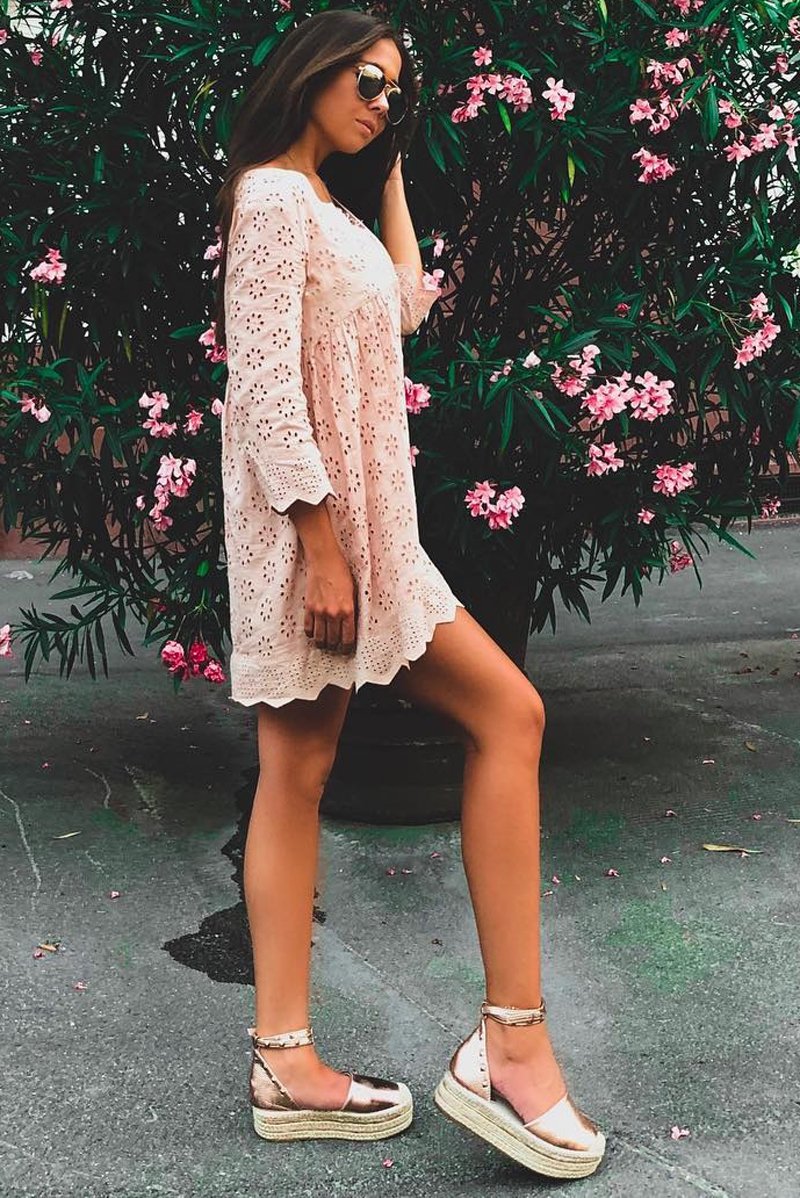 Rose Gold Leather Studded Espadrille Flatforms - Elara-Wedges