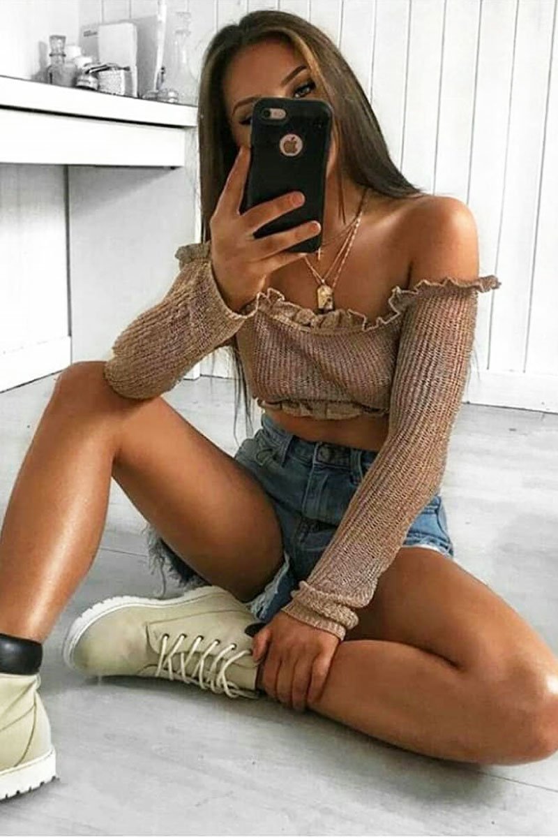 Rose Gold Metallic Bardot Frill Crop Top - Bindi-Crop Tops