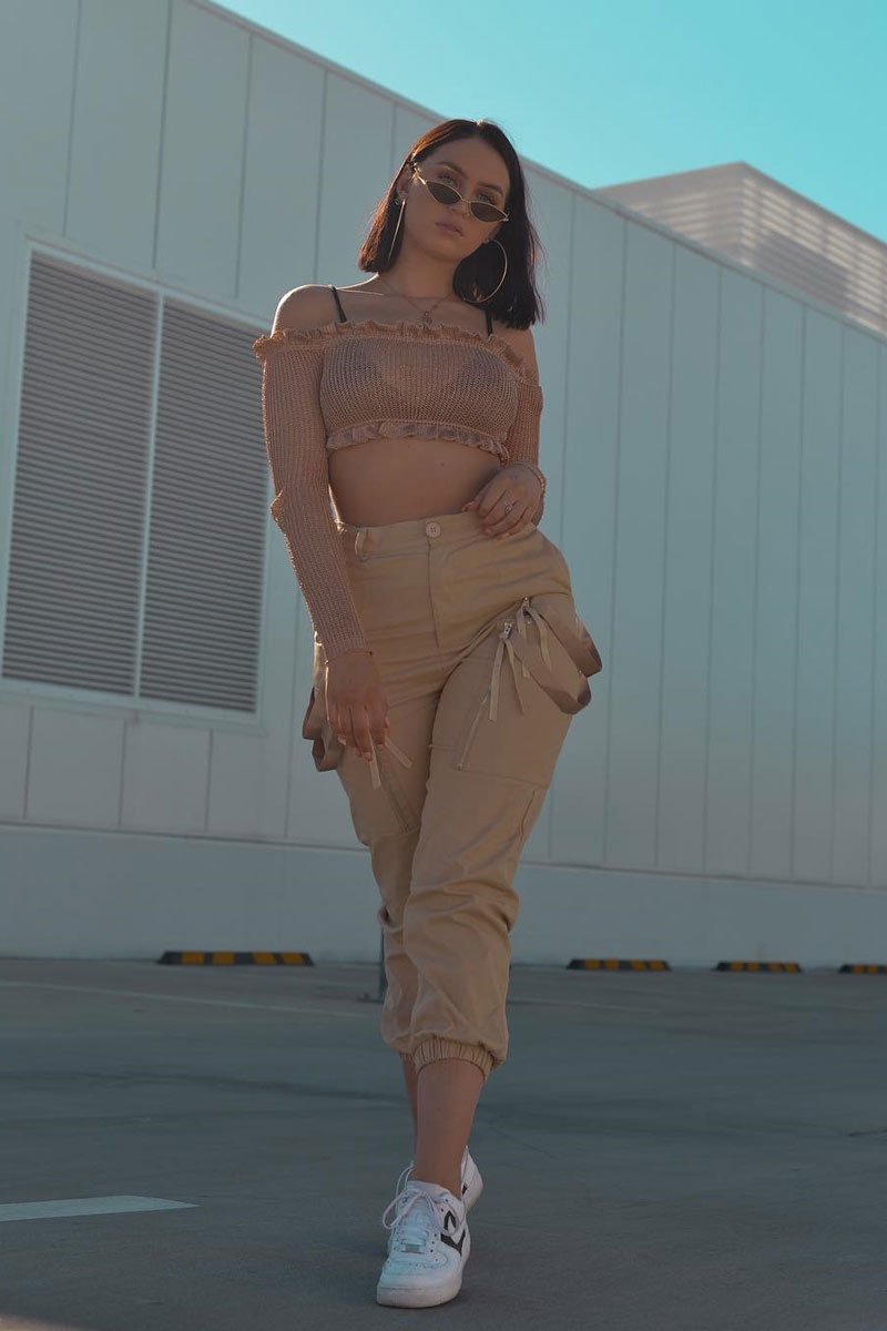 Rose Gold Metallic Bardot Frill Crop Top - Bindi-Crop Tops