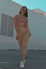 Rose Gold Metallic Bardot Frill Crop Top - Bindi-Crop Tops